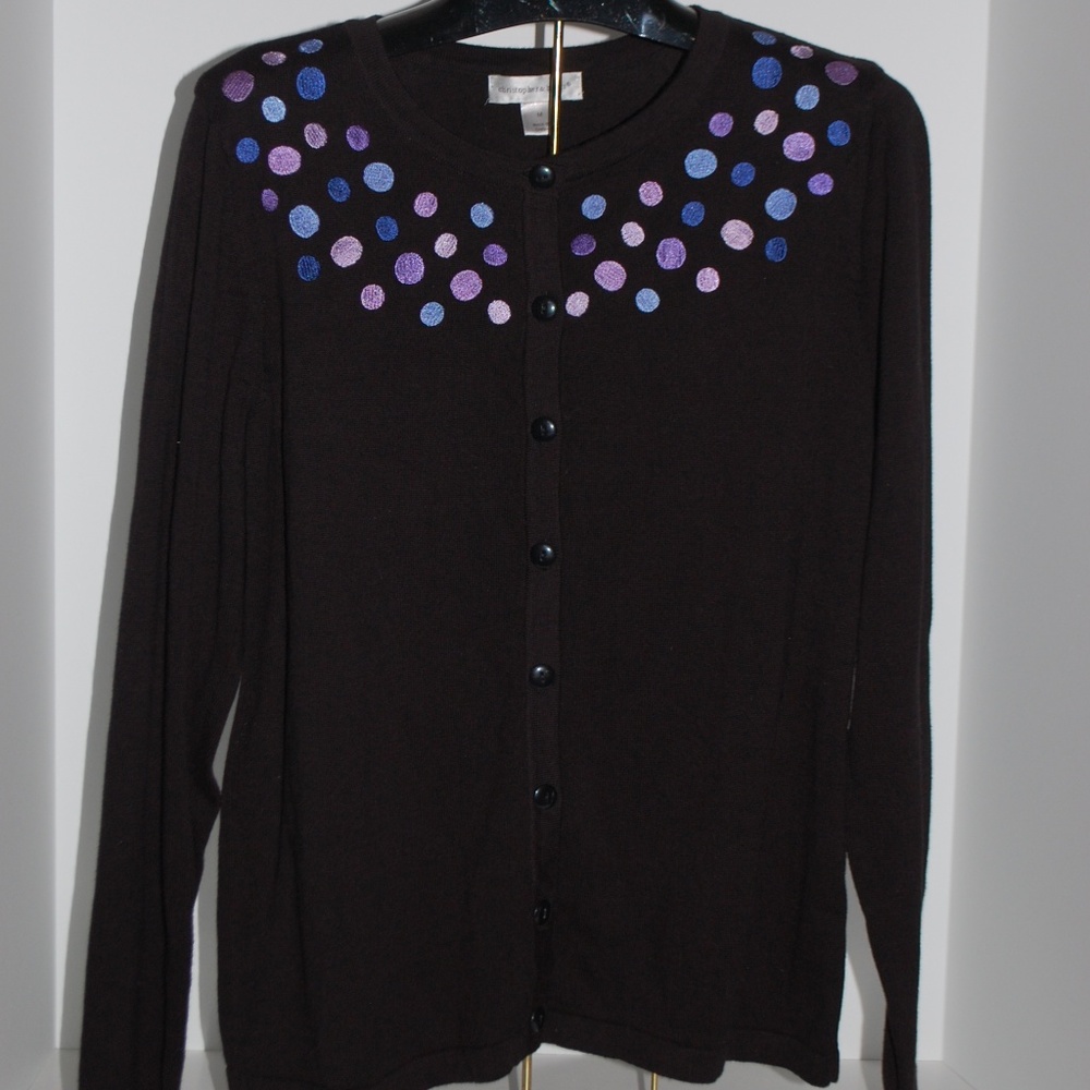 NWT Christopher & Banks Black Cardigan with Dots